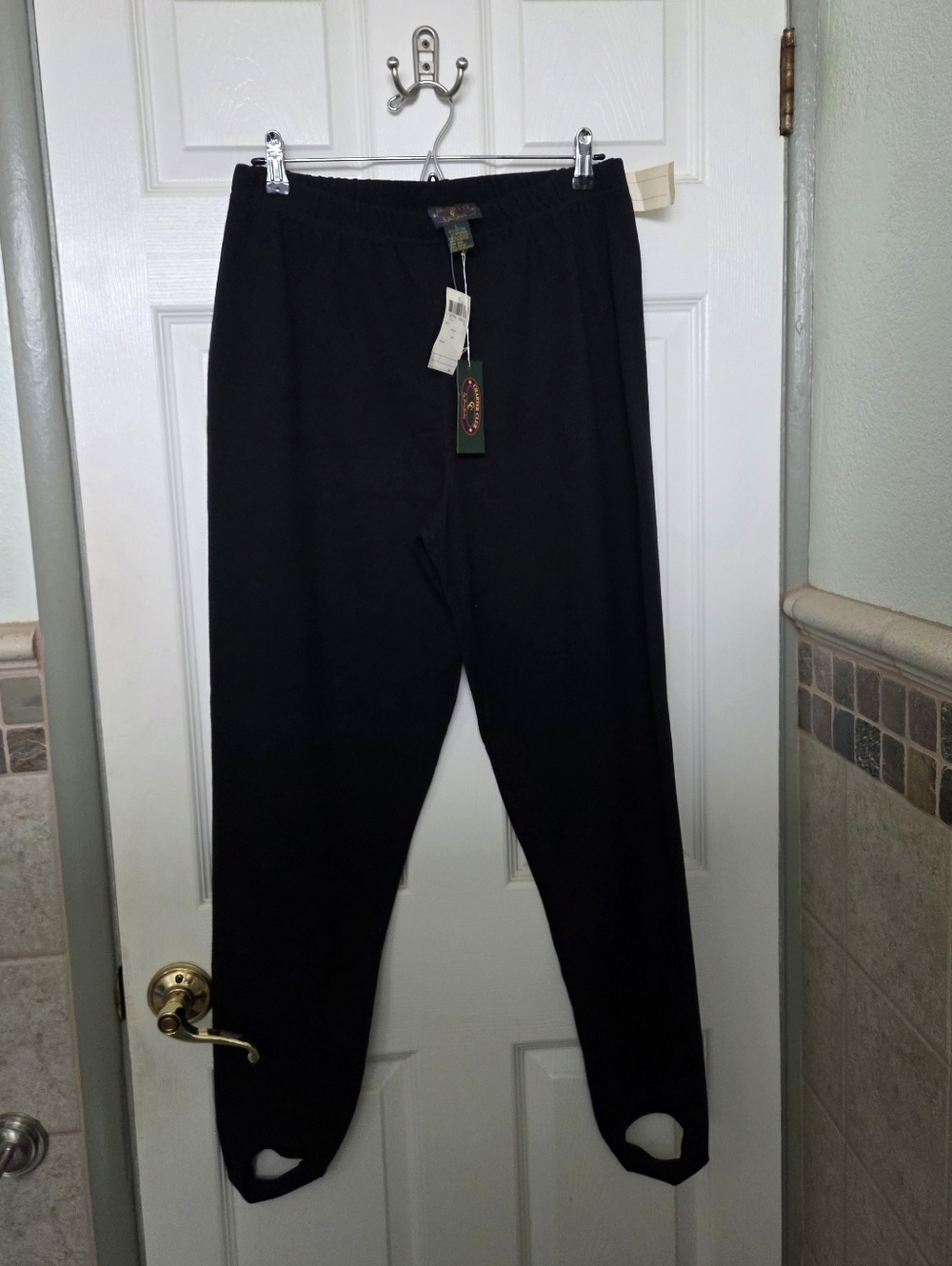 VTG Black Charter Club STIRRUP Leggings Pants Size Large loungewear 80s Western